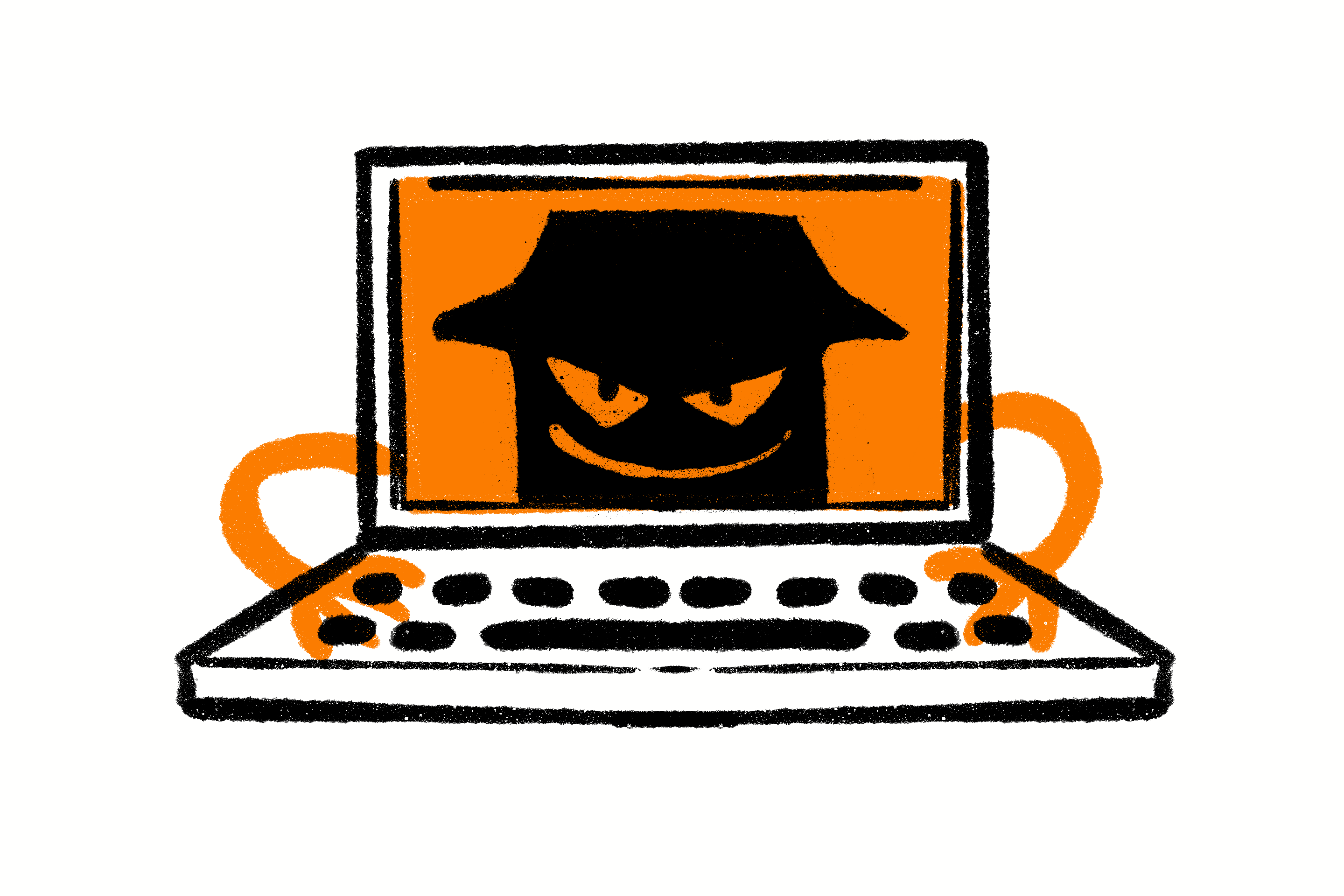 Illustration of laptop with suspicious face