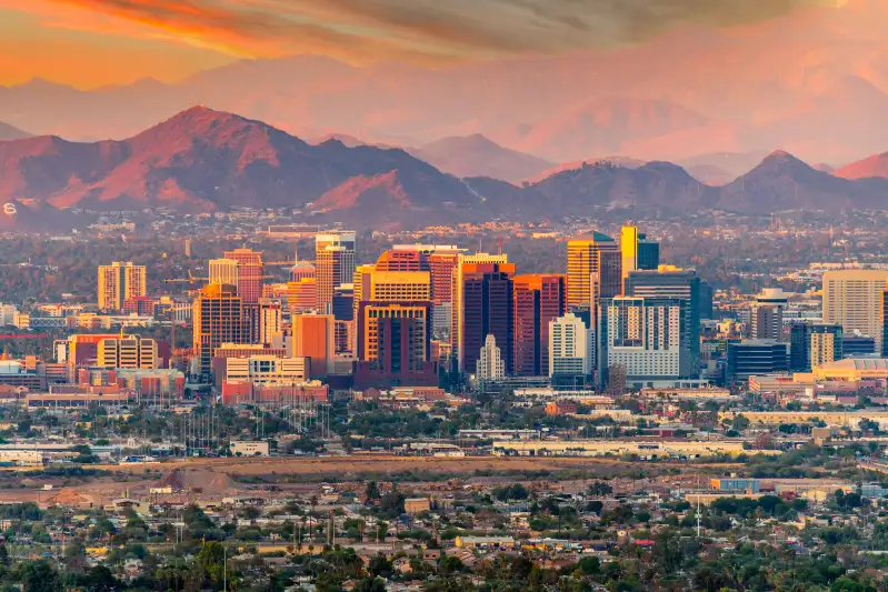 Phoenix skyline at sunset