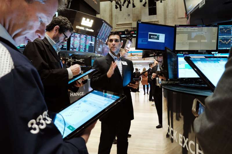 Traders work on the floor of the New York Stock Exchange (NYSE) on February 08, 2023 in New York City.