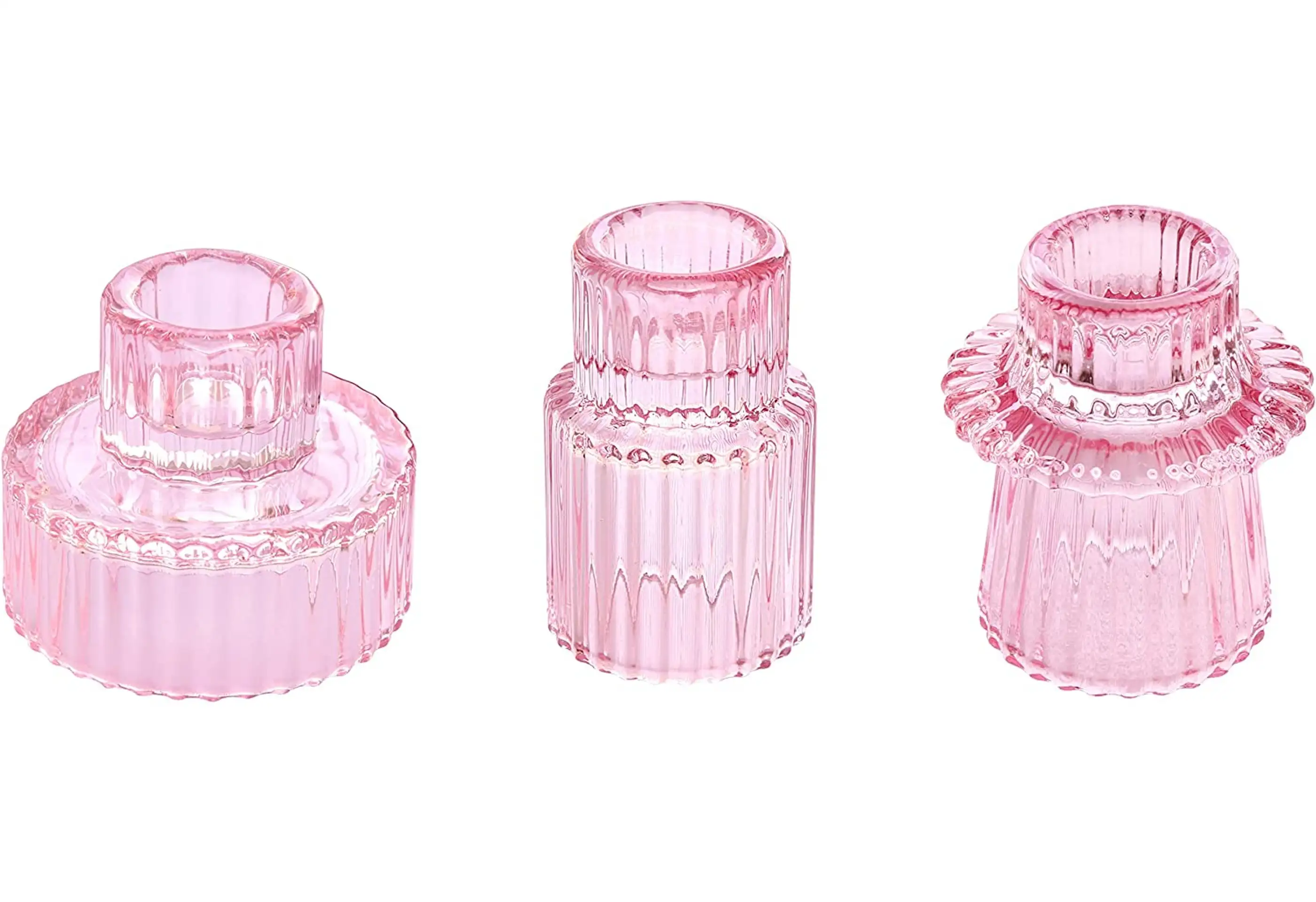 Pink Glass Candle Holder Set