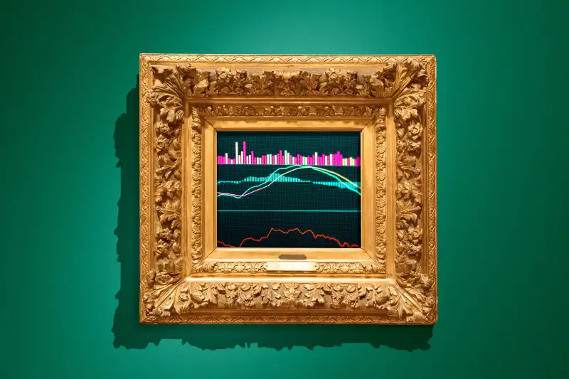 Photo Collage of a Golden Frame with a tock market graph inside