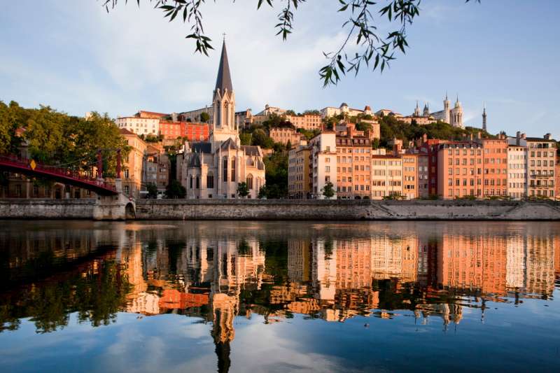 View of Saint-Georges along Saône river in Old Lyon France