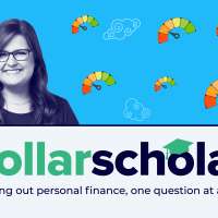 Dollar Scholar banner featuring multiple Credit Score Wheels Surrounded By Clouds