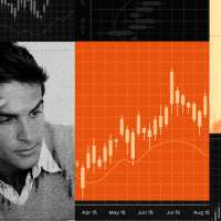 Collage of people thinking and stock graphs