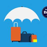 Illustration of three luggage under a white umbrella