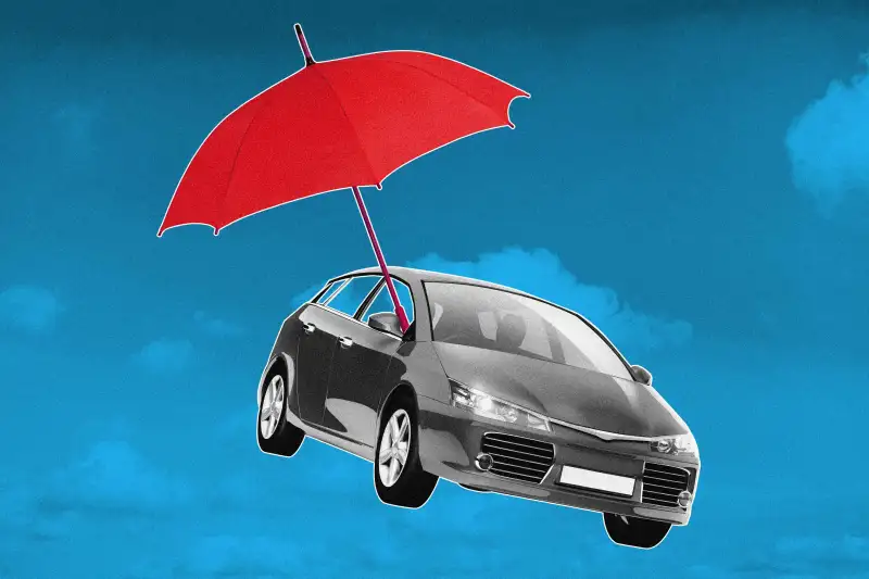 A Car Hooked To An Oversized Umbrella Floating Away In The Sky