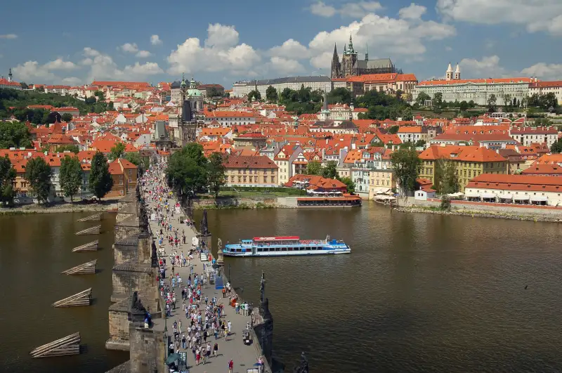 Aerial view Charles Bridge in Prague, Czech Republic
