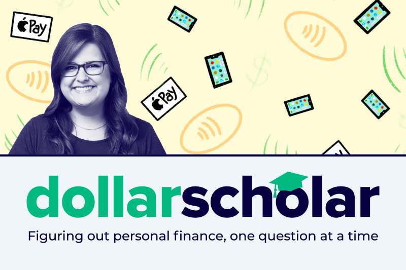 Dollar Scholar banner featuring illustrated iPhones and Apple Pay icons
