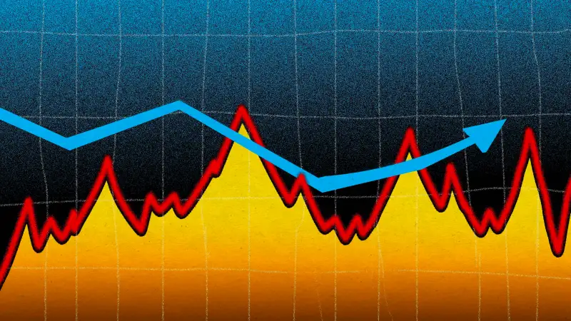 illustration of financial graphs playion on hot/cool motifs