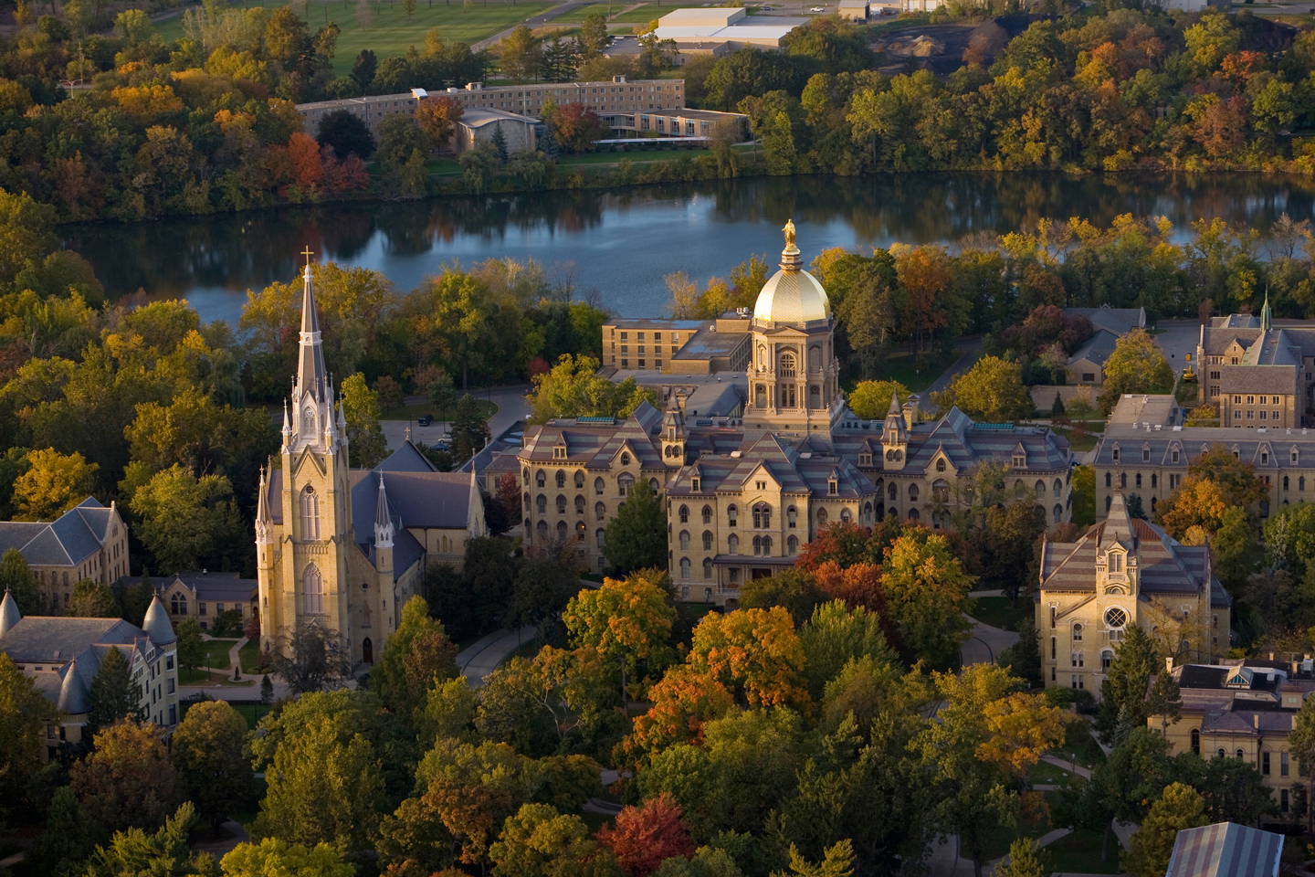 Aerial view of The University of Notre Dame campus