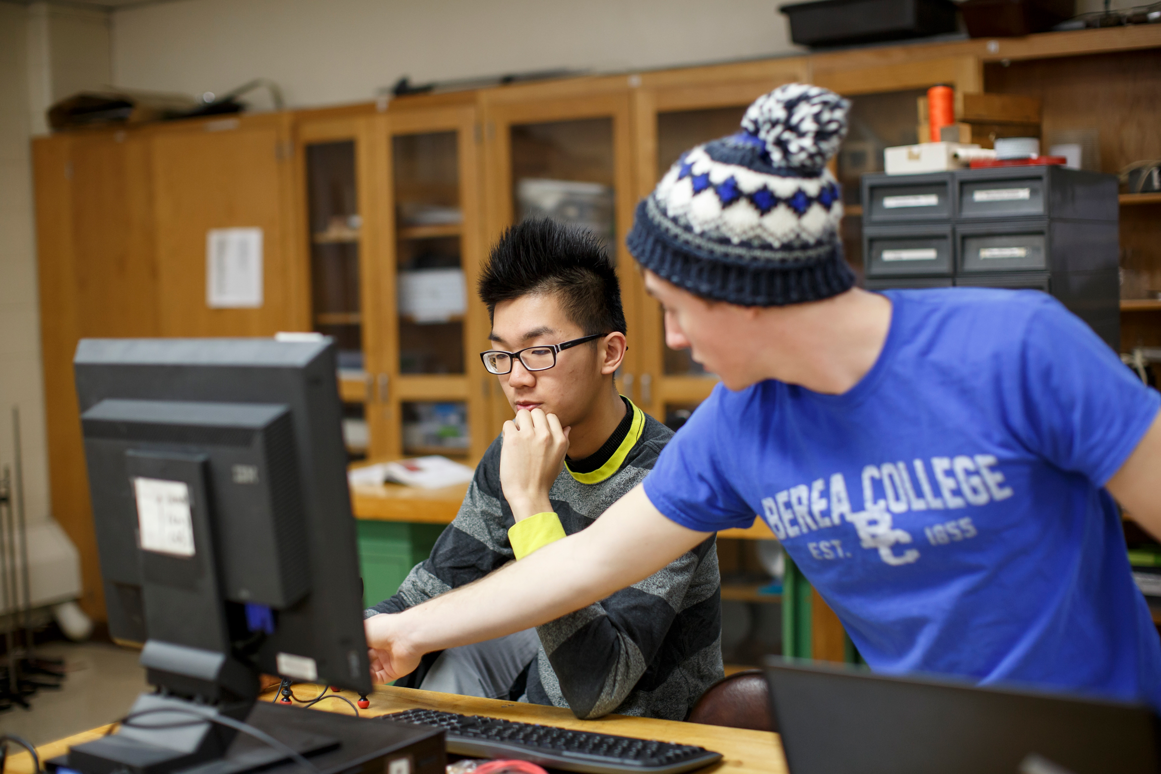 Two students working on a computer in a laboratory at Berea College