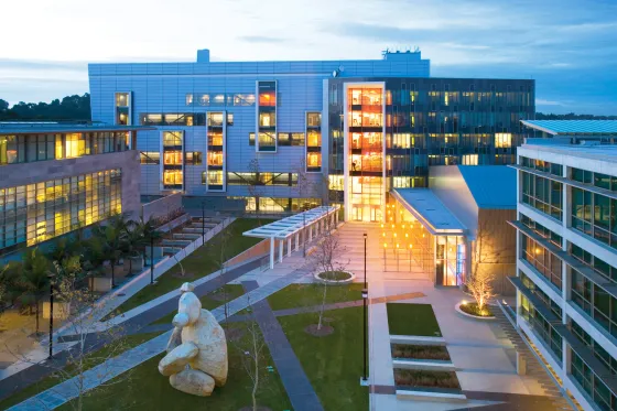 Aerial view of The University of California, San Diego during sunset