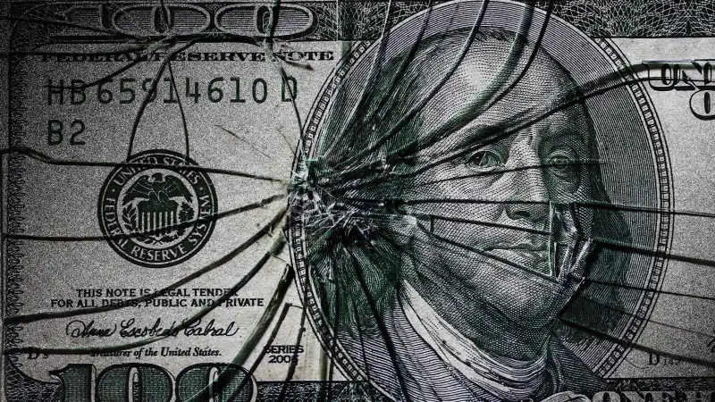 Illustration of a dollar broken as a piece of glass