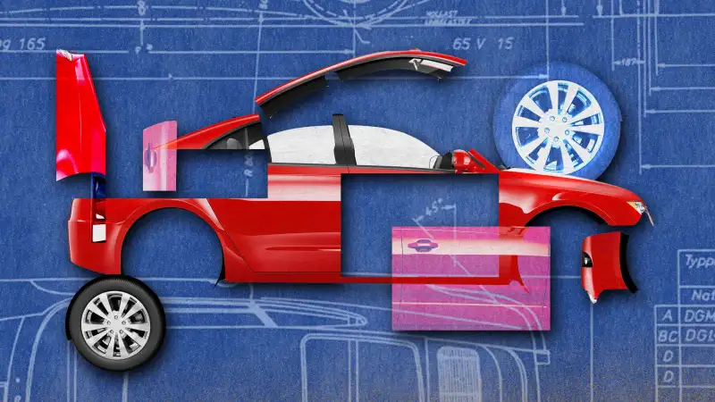 illustration of a deconstructed car