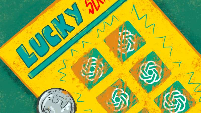 Illustration of a scratch off lottery ticket where the cash prizes are Ai company logos