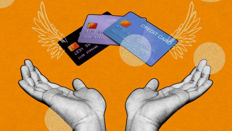 Photo collage depicting credit card debt