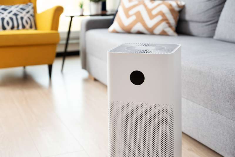 Air purifier in living room, dust protection