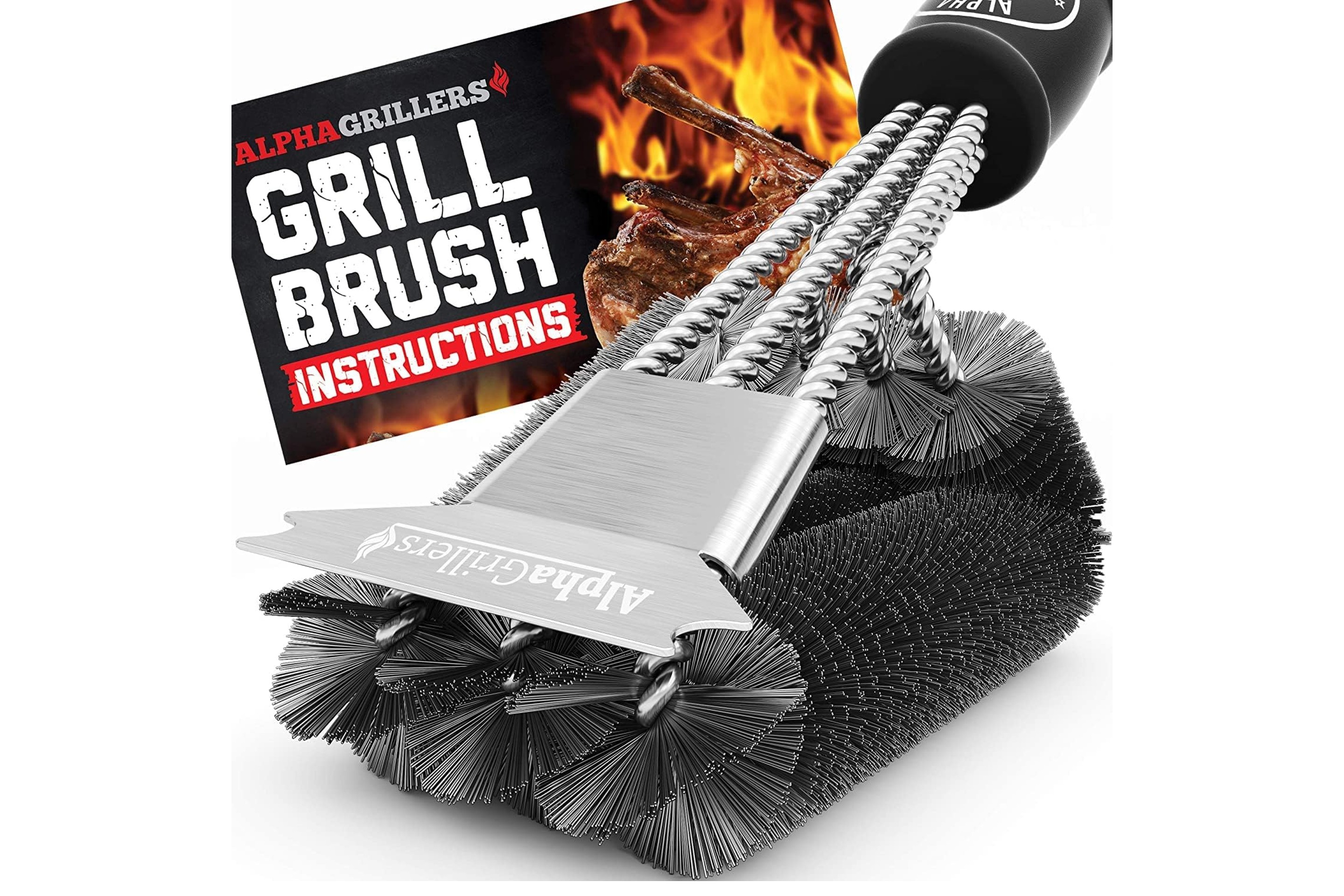 Mountain Grillers Bristle Free Grill Brush with Sharp Scraper Prevent Flare  Ups That Perfect Checkerboard Steak Easily Cleans Metal Grills & Porcelain