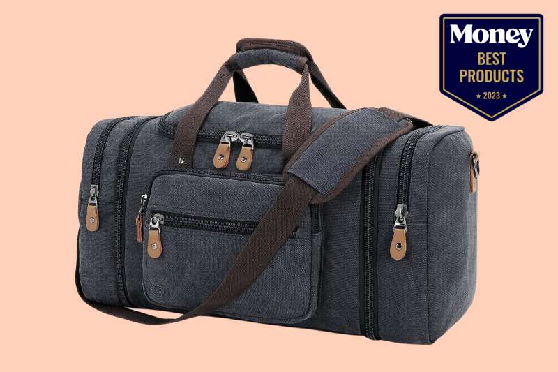 The best Carry-On Duffle Bags on a peach-colored backdrop