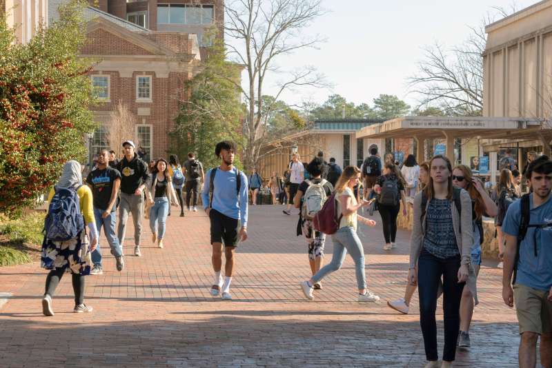 College students walking on a college campus