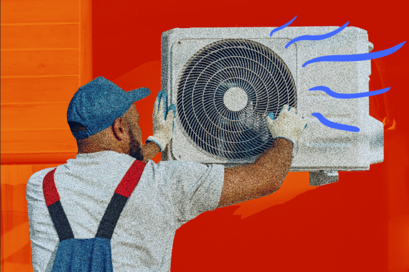 Man installing an air conditioning unit
