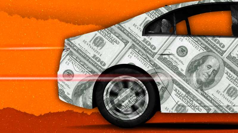 Illustration of car made out of cash