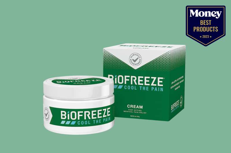 one of the Best Arthritis Creams, Biofreeze, pictured on a mint green backdrop