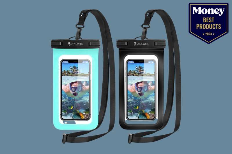 two of the Best Waterproof Phone Cases pictured on a grayish-blue backdrop
