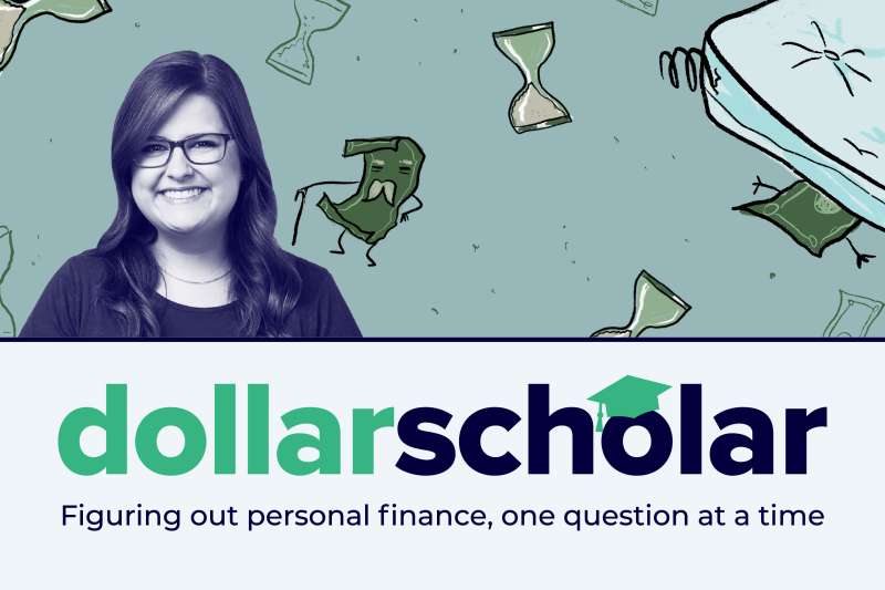 Dollar Scholar banner featuring outdated money