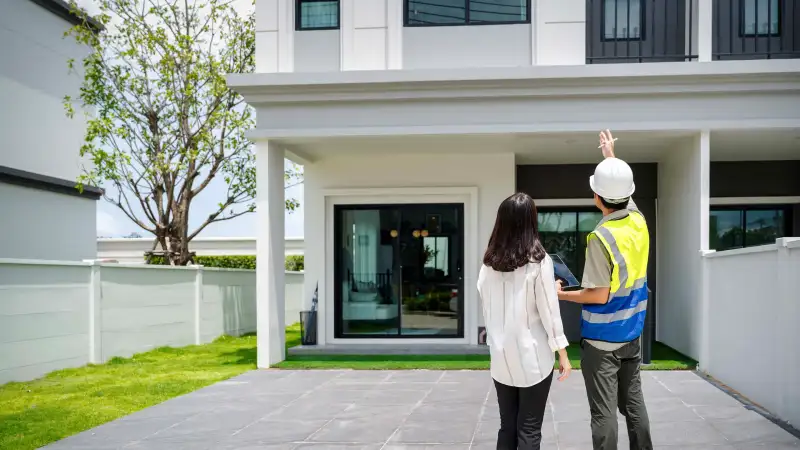 Photo of a woman looking at a newly constructed home