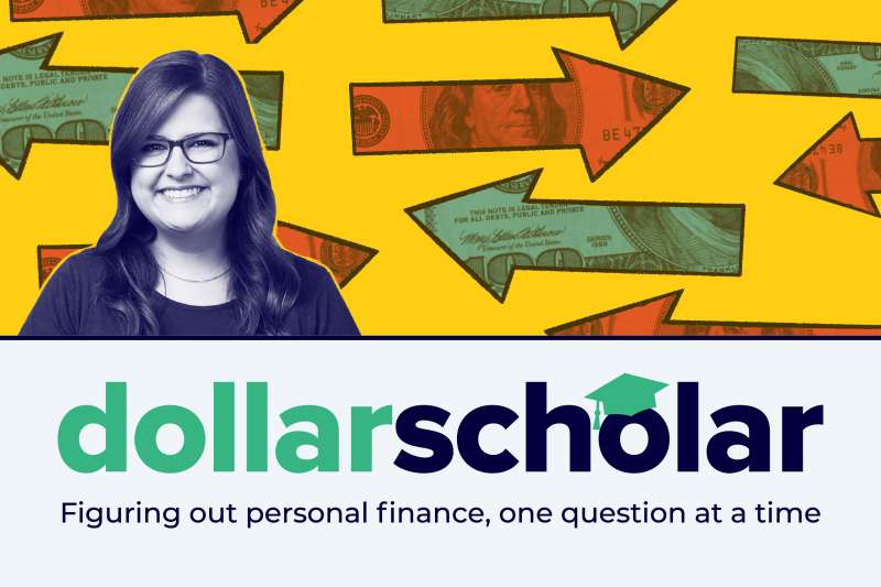 Dollar Scholar banner featuring money illustrations