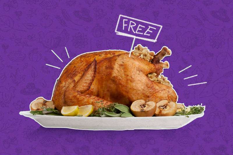 Photo illustration featuring a free turkey dinner
