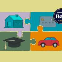Four Piece Puzzle Made Out Of A House, A Credit Card, A Graduation Cap And A Car