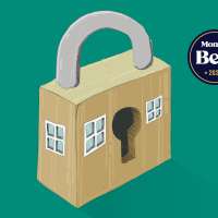 Illustration of a closed lock in the form of a house to represent Home Security