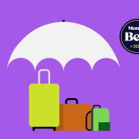 Illustration of three luggage under a white umbrella