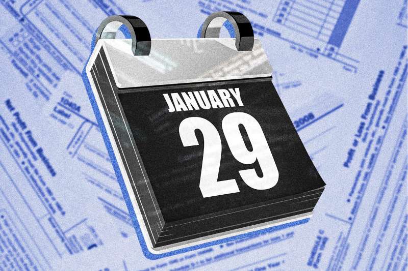 Daily calendar of January 29th, with a tax form background.