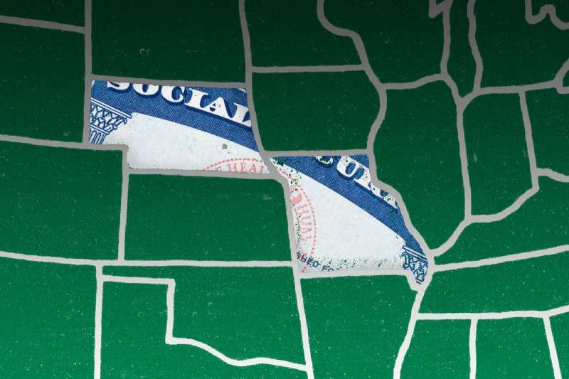 State of Missouri and Nebraska with a social security card superimposed on it