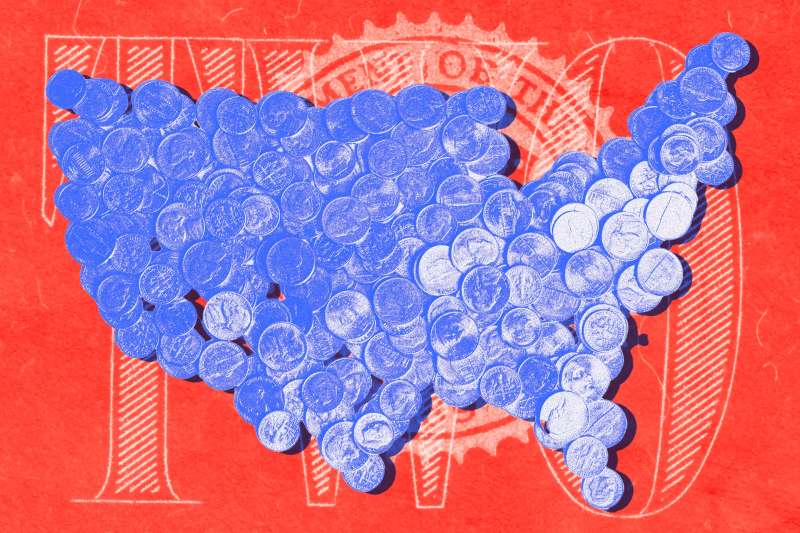 Photo-illustration of coins making up the continental USA.