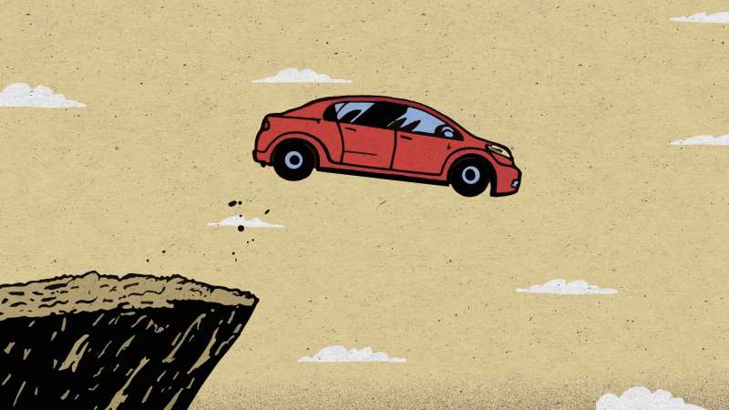 Illustration of a car riding off of a cliff