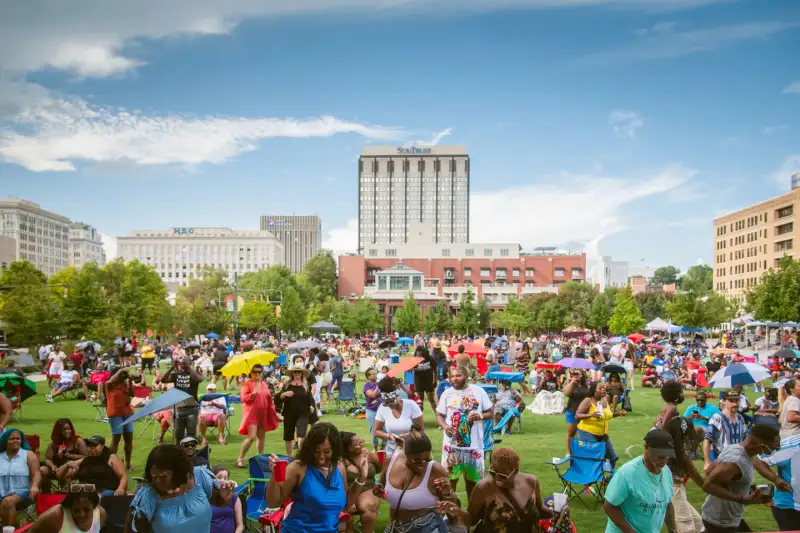 Many people gathered in a park in Chattanooga