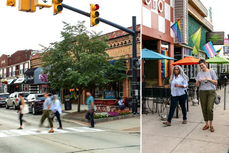 People walking around downtown Ferndale