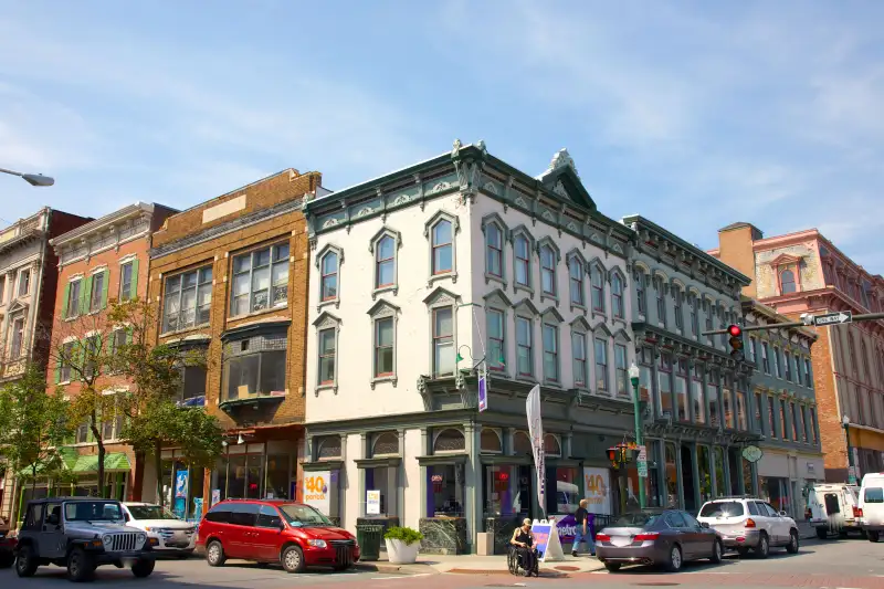 Corner building in Central Troy Historic District, Downtown Troy,