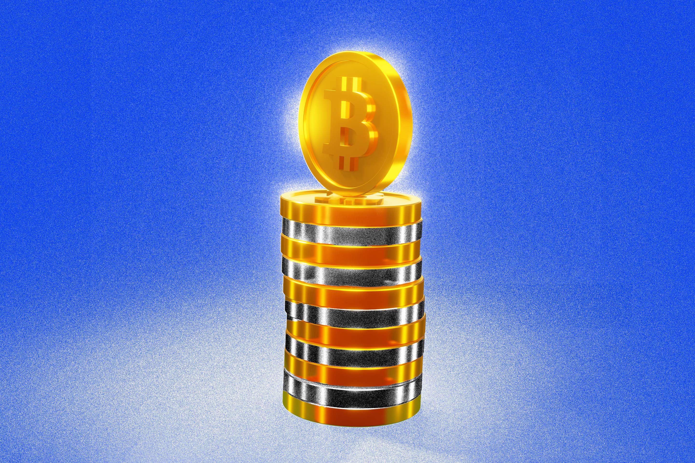 Stack of bitcoins, with half grayed out.
