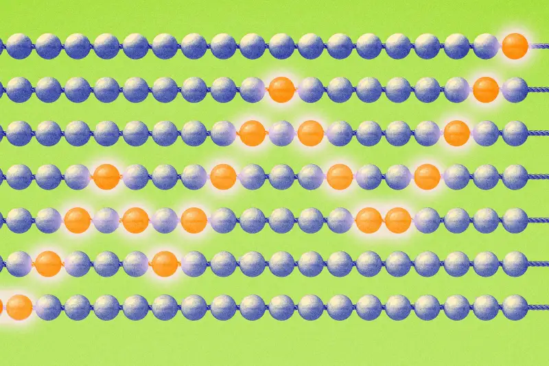 Abacus with colored beads forming a rising graph