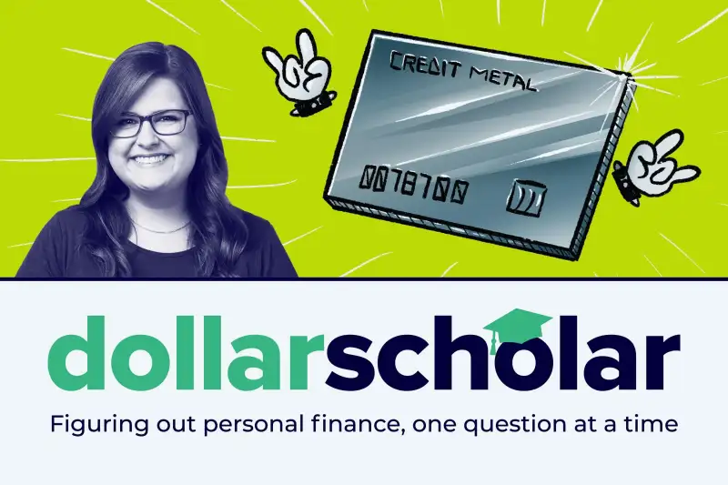 Dollar Scholar banner featuring a metal credit card