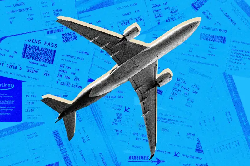 Airplane with airline tickets in the background.