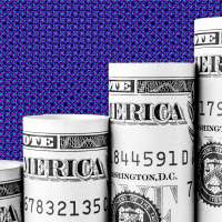 Rising steps made of one American Dollar bills