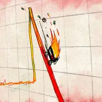 illustration of a bandwagon on fire rolling down a stock market graph