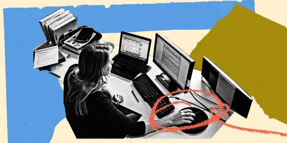 Photo-collage of woman working