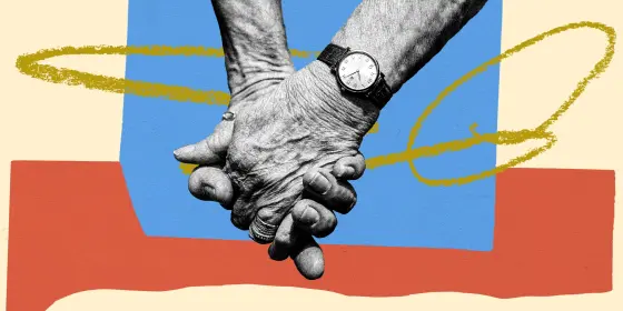 Photo-collage of seniors holding hands